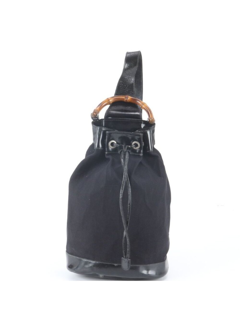 Gucci Bamboo Leather Nylon 2-Way Shoulder Bag Crossbody Drawstring - Picture 2 of 10